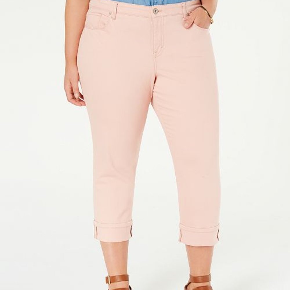 Style‎ & Co Plus Sze Curvy Cuffed Capri Jeans Peach